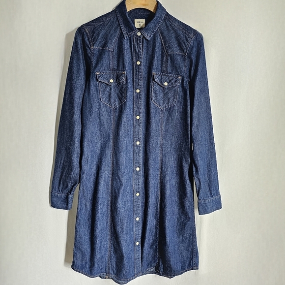 GAP 1969 Long Sleeve Dark Blue Denim Western Button Shirt Dress - Picture 16 of 16